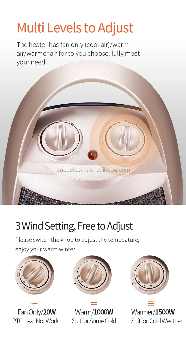 Portable Electric Space PTC Heater Fan Electric Ceramic  Heater With Tip-over Switch