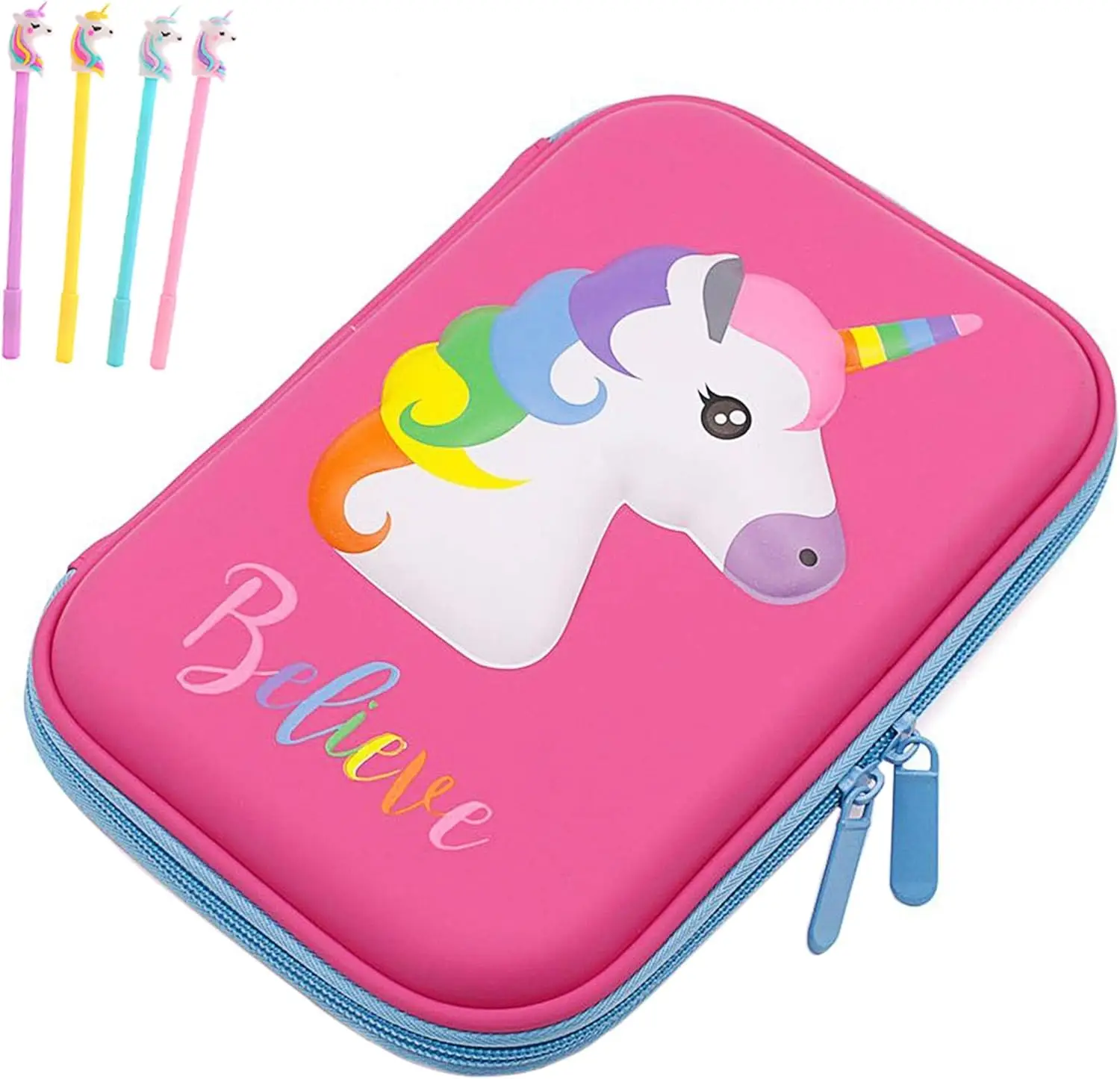 Factory 3D Cute EVA Unicorn Pen Pouch Stationery Box Anti-Shock Large Capacity Multi-Compartment for School