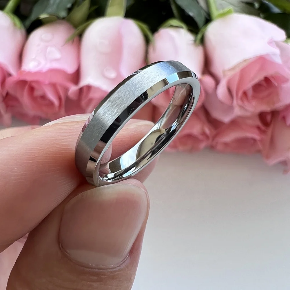 Coolstyle Jewelry 4mm Wholesale Beveled Matte Finish Fashion Engagement Wedding Band Tungsten Carbide Ring for Women Men