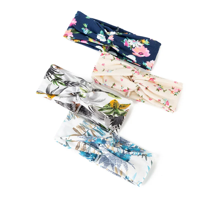 Wholesale printed Bohemian anti-slip anti-sweat twist cross knot elastic yoga exercise headband for men and women