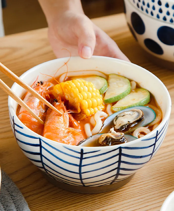 Japanese Nordic style blue raindrop household rice bowl, creative tableware hand-coloured noodle bowl