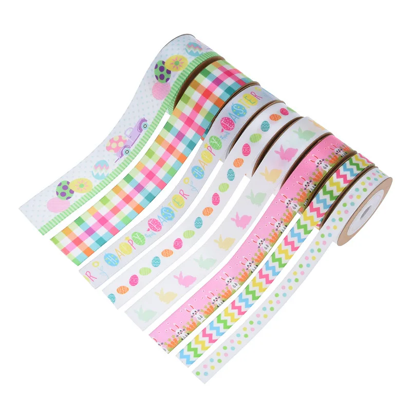 Direct Sale 10mm 15mm 25mm cartoon Trims Easter Ribbons Fabric hair bows ribbon grosgrain ribbon low