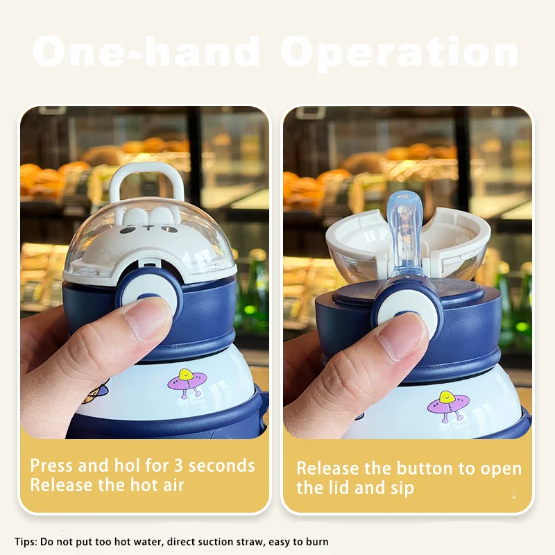 Zoomax 500ml Cute Stainless steel thermos vacuum bottle with strap outdoor portable Cups with lids and straws