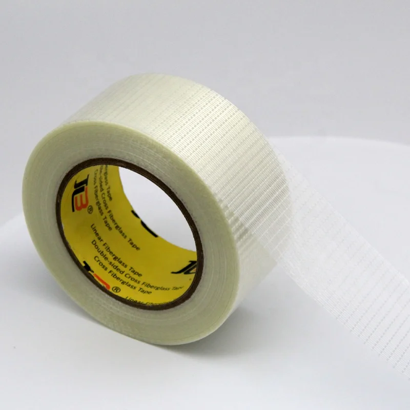 JLW-329 High Strength Single Sided Synthetic Rubber PET Film Backed Bi-directional Filament Tape For Carton Packing