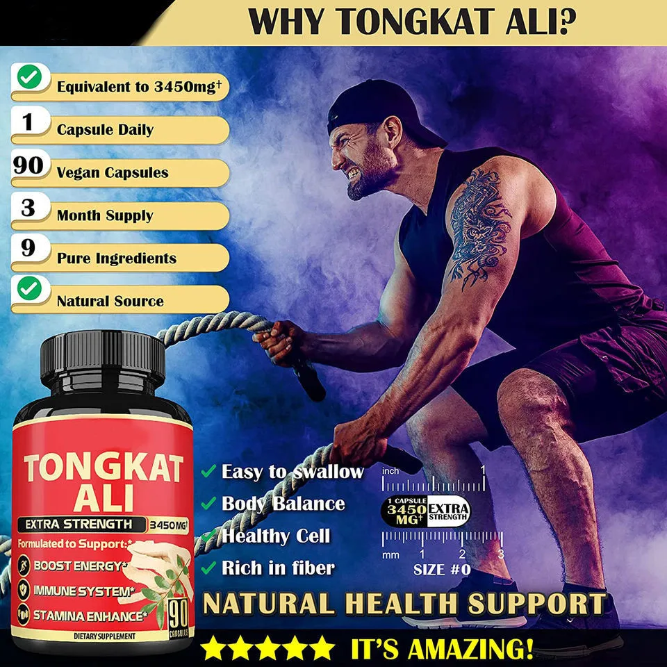 Organic Tongkat Ali Capsules Eurycoma Longifolia Tongkat Ali Root Extract Capsules Supports Stamina & Energy