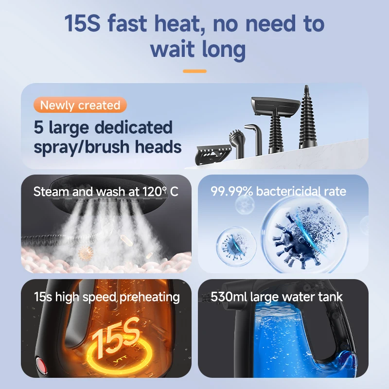 2024 Flash Sale 1350W Portable Electric Steam Cleaner Handheld Pressurized Steamer Rolling Cleaning Machine Floor Accessory Car