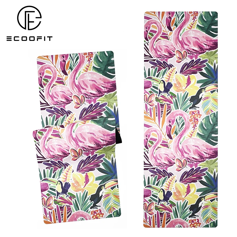 Slip-resistant Flamingo Tropical Microsuede Polyester Nylon Custom Soft Butterfly Anti Skid Microfiber Yoga Mat for Women