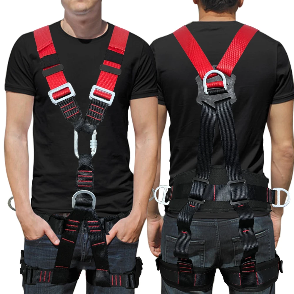 New Arrival Outdoor Tree Climbing Adjustable Anti Fall Full Body Five Point Safety Harness With Lanyard