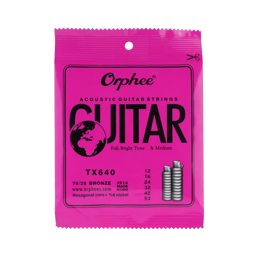 Orphee, струны для акустической гитары TX640, ФОСФОРНЫЕ медные струны для гитары, набор из 6 струн
