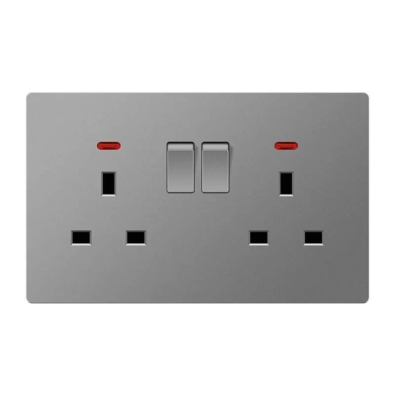 uk 2 3 5 6 7 8 kitchen ten gang gray 13A ac 2 gang  switch and socket on wall decoration plate switchmodule