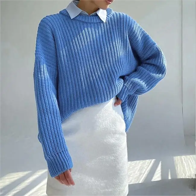 New Women Winter Warm Causal Outfits O Neck Knitted Ladies Jumper Sweater Women Solid Loose Autumn Long Sleeve Sweaters