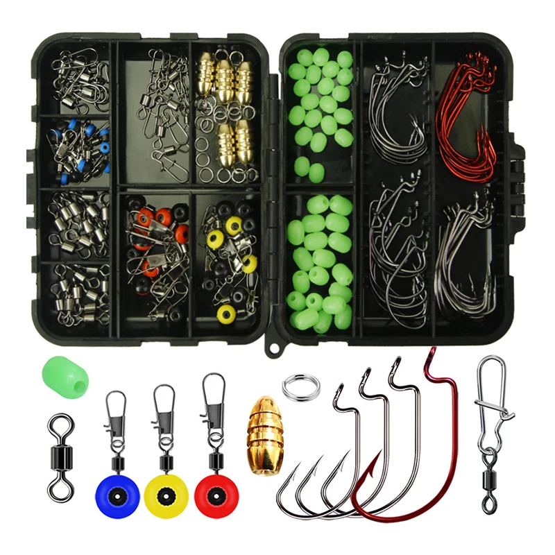 WEIHE 172pcs Fishing Accessory Combo Fishing Tackle Set With Hook Sinker Bead Swivel Split Ring Stopper