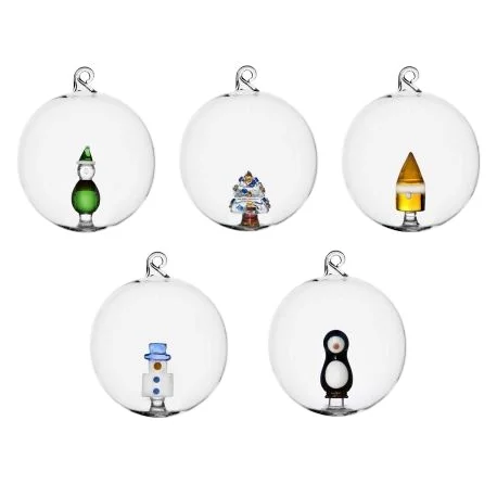 Индивидуальные элегантные вручную выдувные прозрачные декоративные стеклянные рождественские безделушки с 3D цветными украшениями