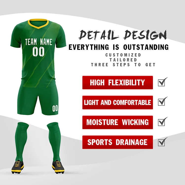 Player Version Custom Soccer Jerseys Men Soccer Wear Breathable Digital Print Jacquard Fabric Youth Full Set Soccer Uniform Kits