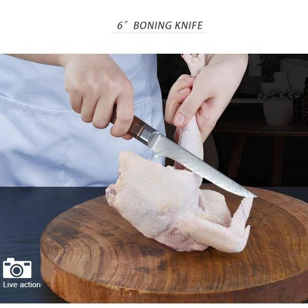 Chef Knife with Etched Damascus High Carbon Stainless Steel Knife  VG-10 Damascus Steel Chef Knife