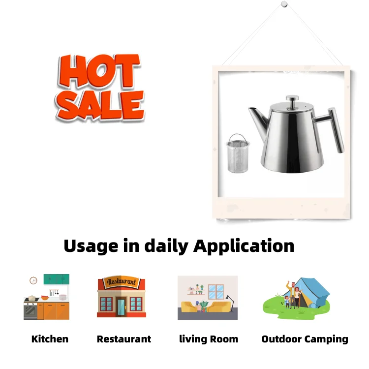 New Style Double Wall 1.2L Coffee Tea Kettle Stainless Steel Coffee Tea Pot with Filter