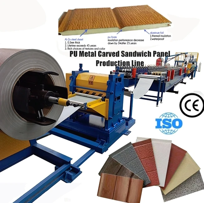 Advanced Decorative Thermal Insulated Exterior Wall PU Embossed Sandwich Panels Siding Wall Metal Carved Board Production Line