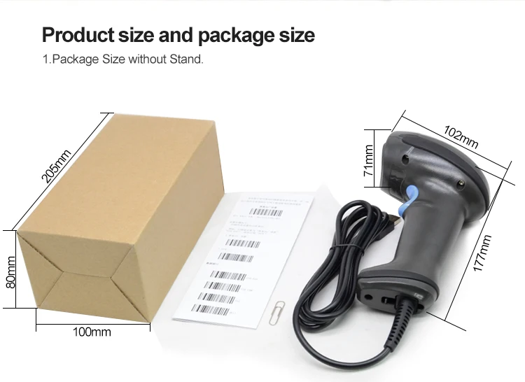 XB-2108 Fast Scanning Gun 1D Supermarket Handheld Barcode Reader with Laser Light Supports USB RS232 PS/2 Interface