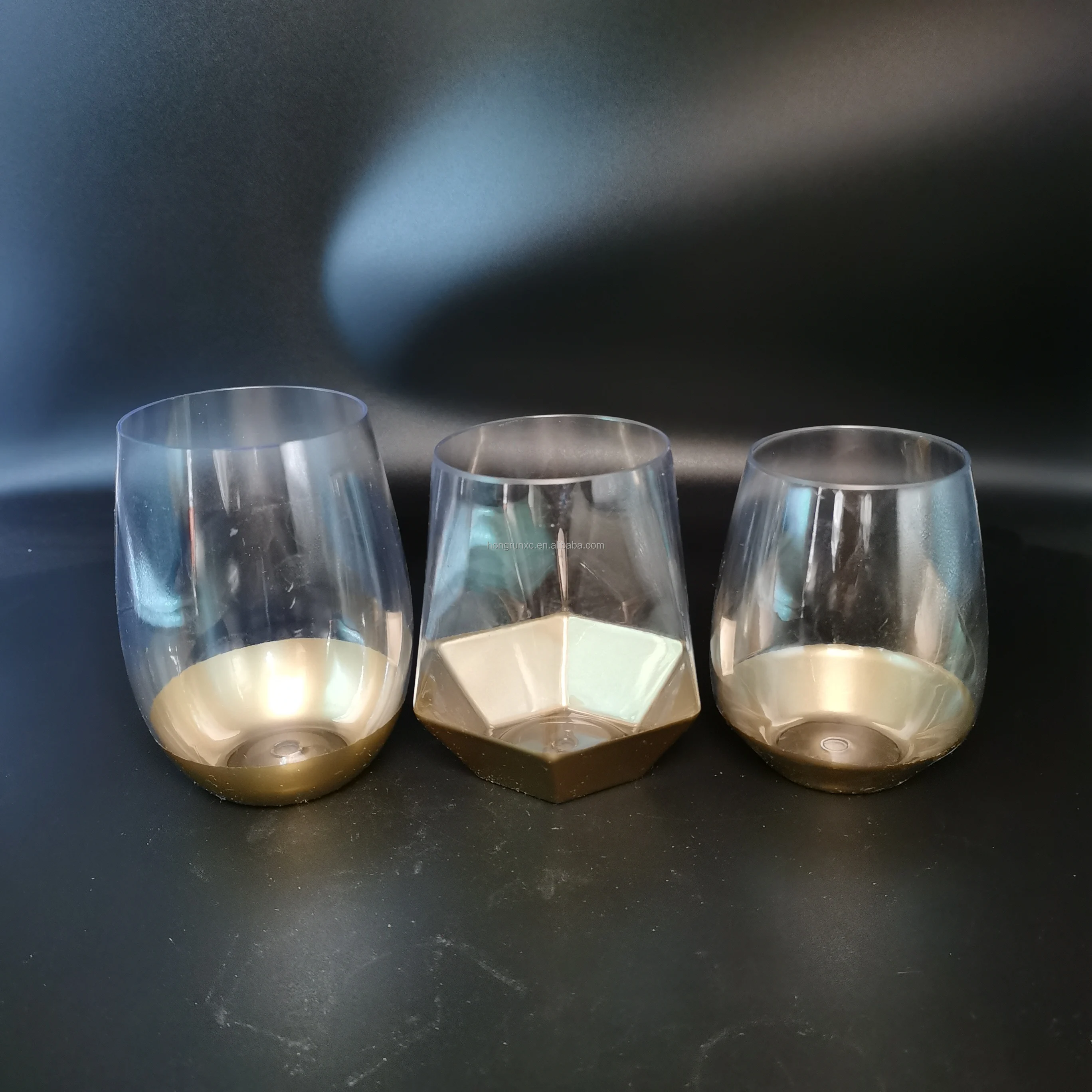 disposable stemless high quality gold rim plastic champagne flutes