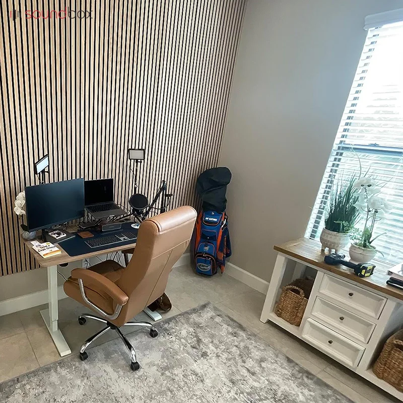 Soundbox wood slatted decorative acoustic sound absorbing panels wood slat polyester acoustic panel
