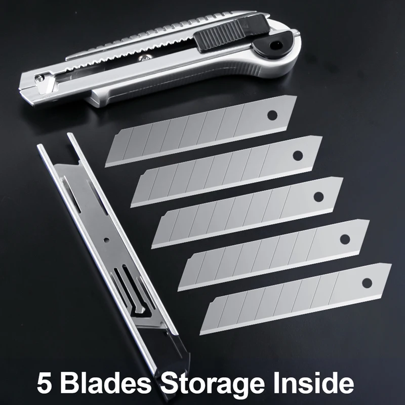 AMPCOM Utility Knife Industrial Heavy Duty Cutter Blade 5 Pcs Storage 0.6mm Thickness Stainless Steel No Rust Handcraft Tool