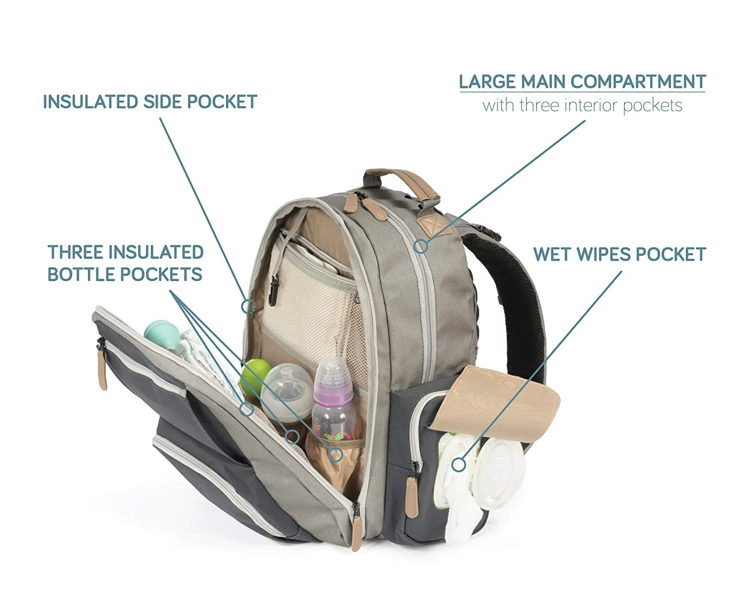 Large Capacity Diaper Bag Backpack Coated Canvas Diaper Bag with YKK Zippers Comes With Two Packing Cubes Changing Pad