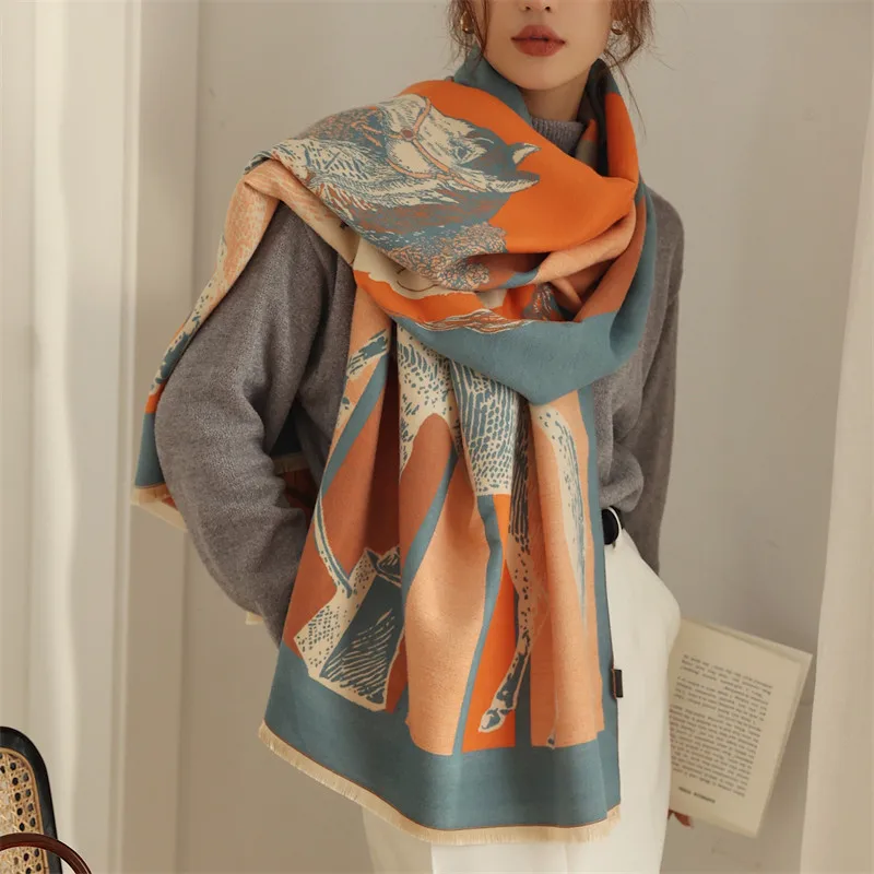 Luxury Scarfs for Women Pashmina Cashmere Shawl Wrap for Evening Dressing Horse Scarf Blanket Open Front Poncho Cape