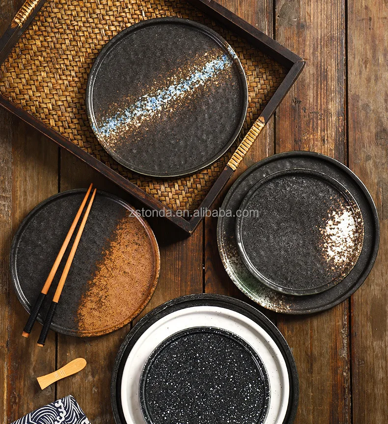 Beeman Black Porcelain Ceramic White And Black Plate Matte Crockery Dinner Plate Sets Dish Hotel Restaurant Dinnerware Plates