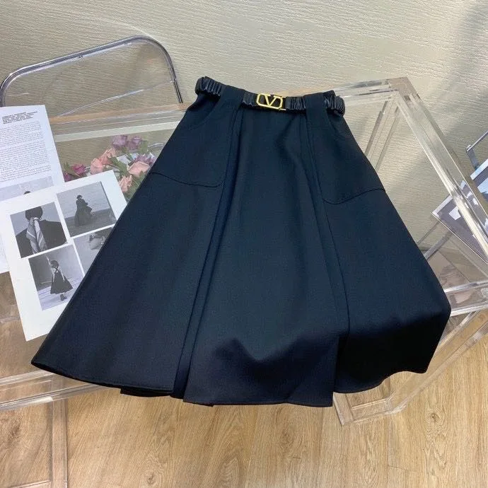 Original big V metal belt mid-length korean skirt womens midi skirts