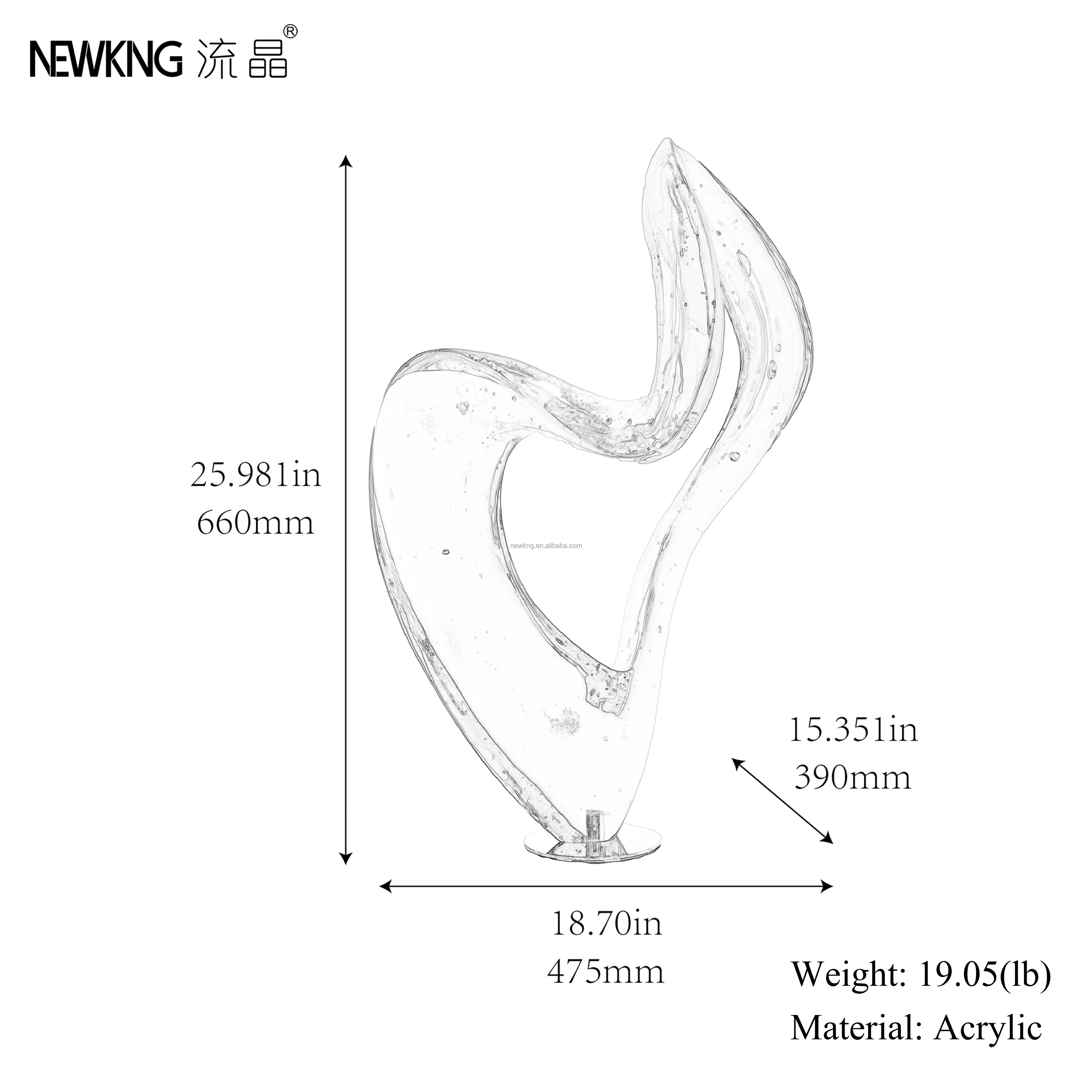 NEWKNG Factory Custom Made Top Quality Luxury Brown Acrylic Crystal Twist Sculpture Modern Abstract Design for Hotel Lobby Villa