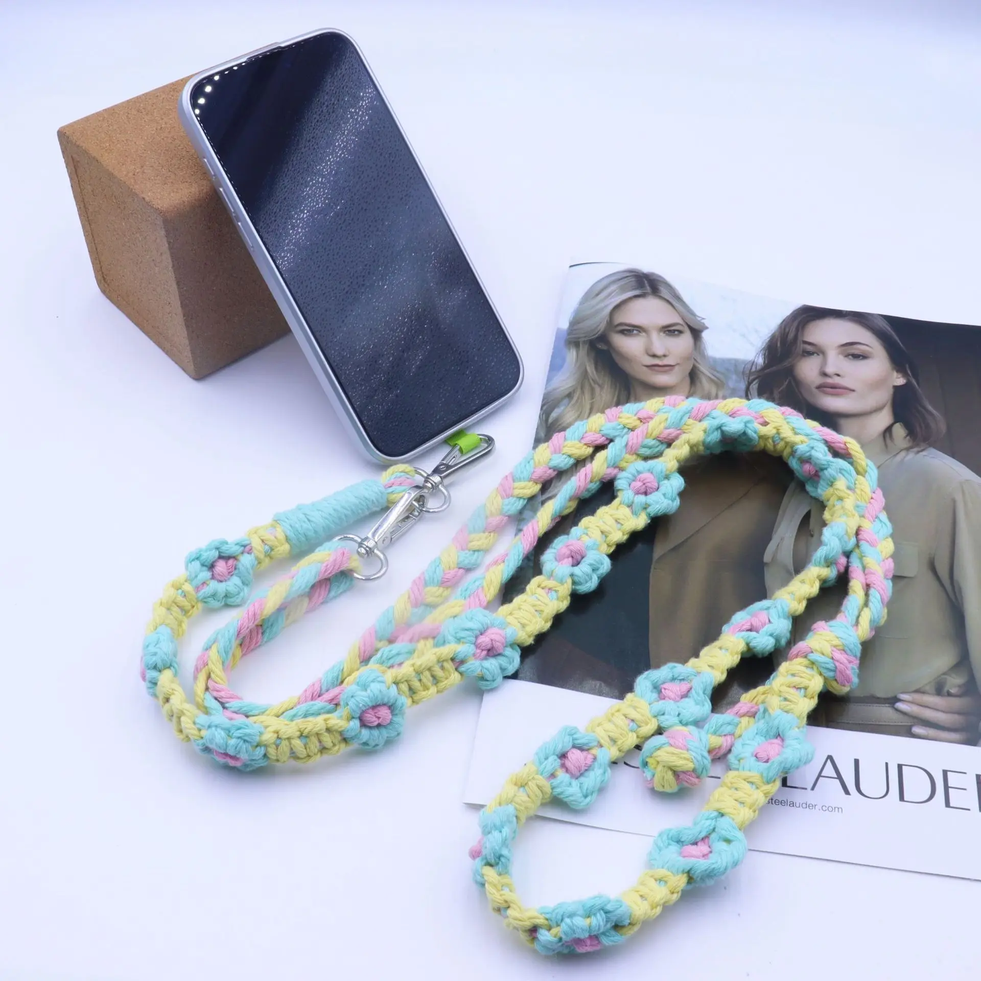 Wholesale Flower Style Woven Cross body Mobile Phone Chain Strap Cell Phone Lanyard Phone Lanyard Neck Strap