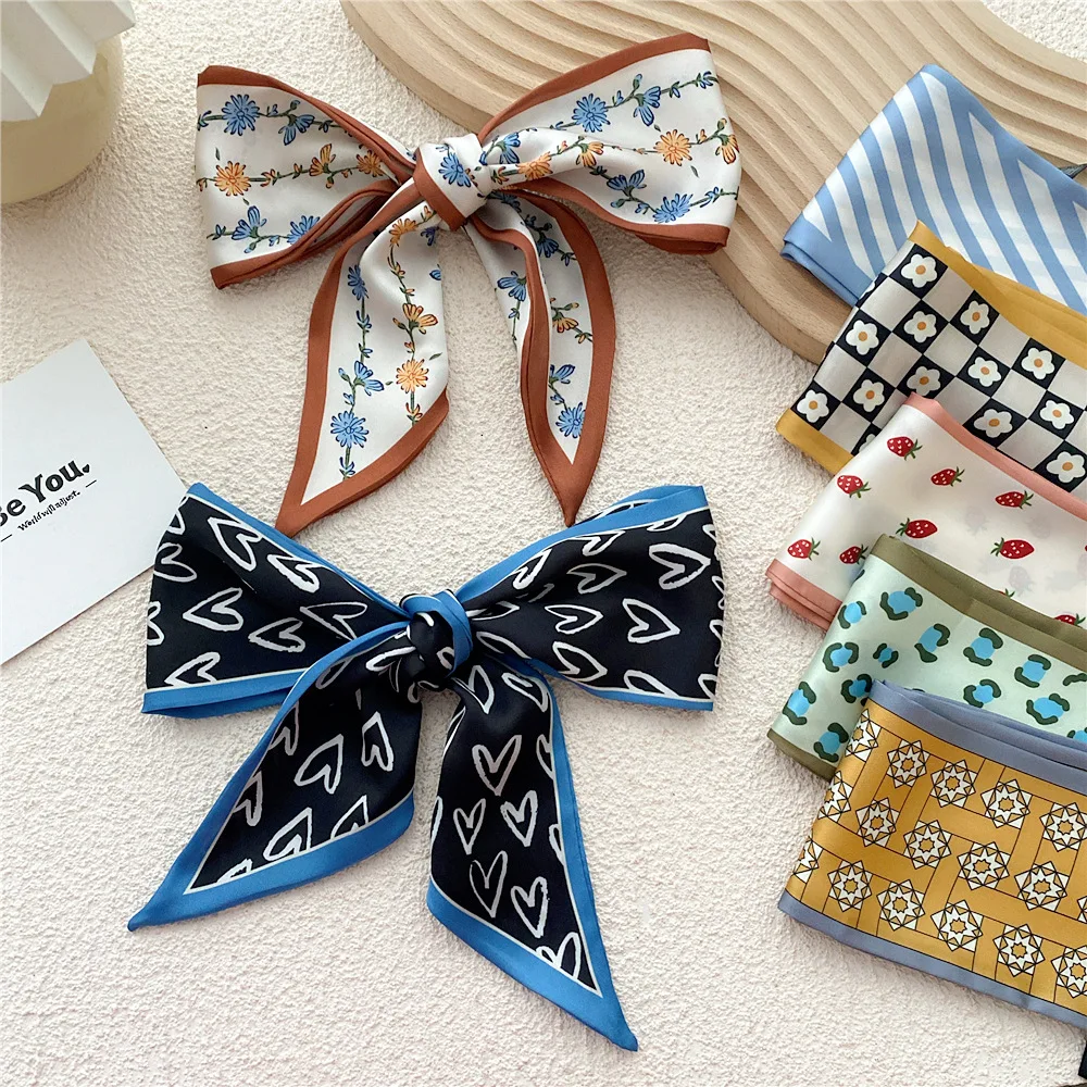HB0733 Latest Hot Korean Print Thin Long Scarves 9.5*100cm Large Silk Scarf Tie Handle Bag Hair Ribbon Long Lady Silk Scarf