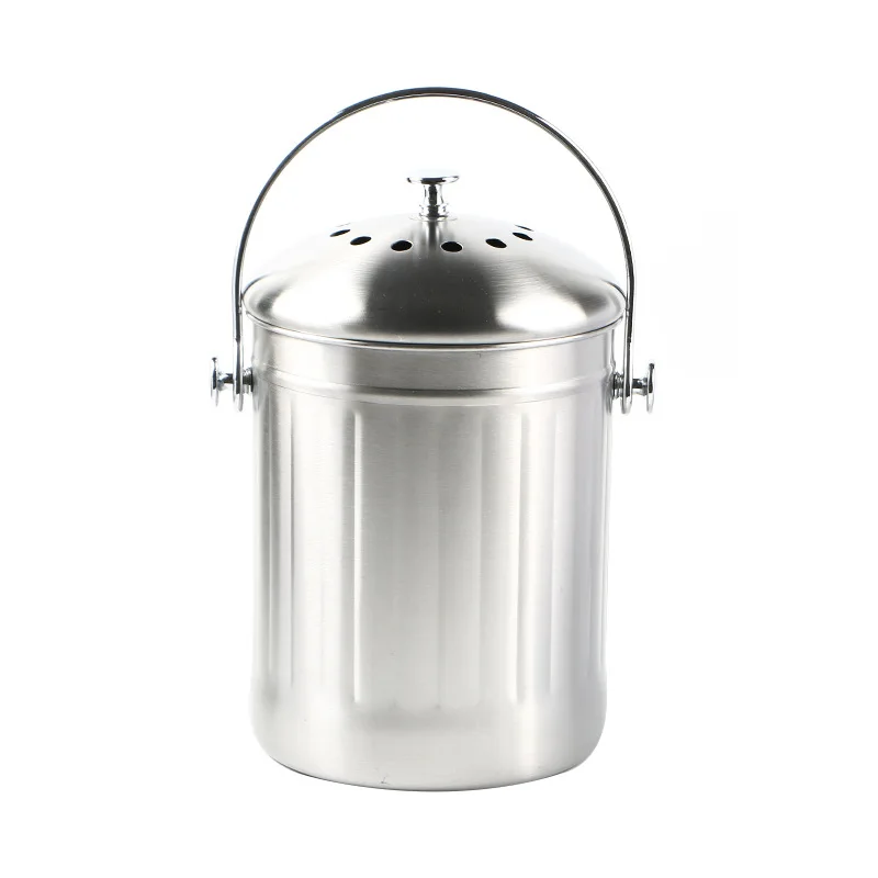 Kitchen Odorless Countertop Compost Bin Indoor Stainless Steel Pail Bucket with Carrying Handle for Garden Supplies