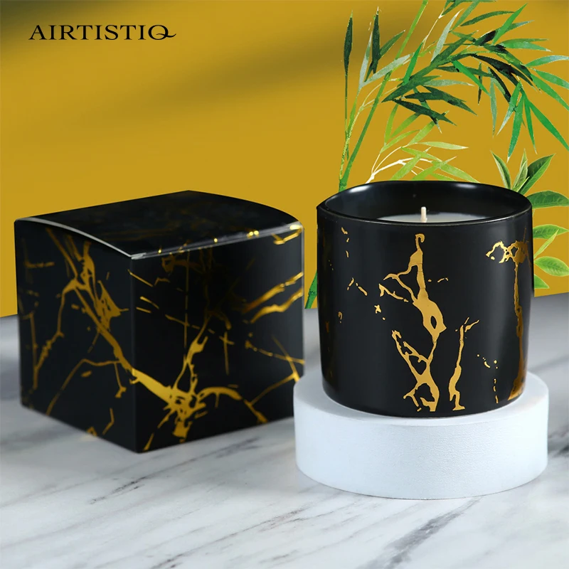 Custom logo package marble grain ceramic candle jar ceramic scented candle
