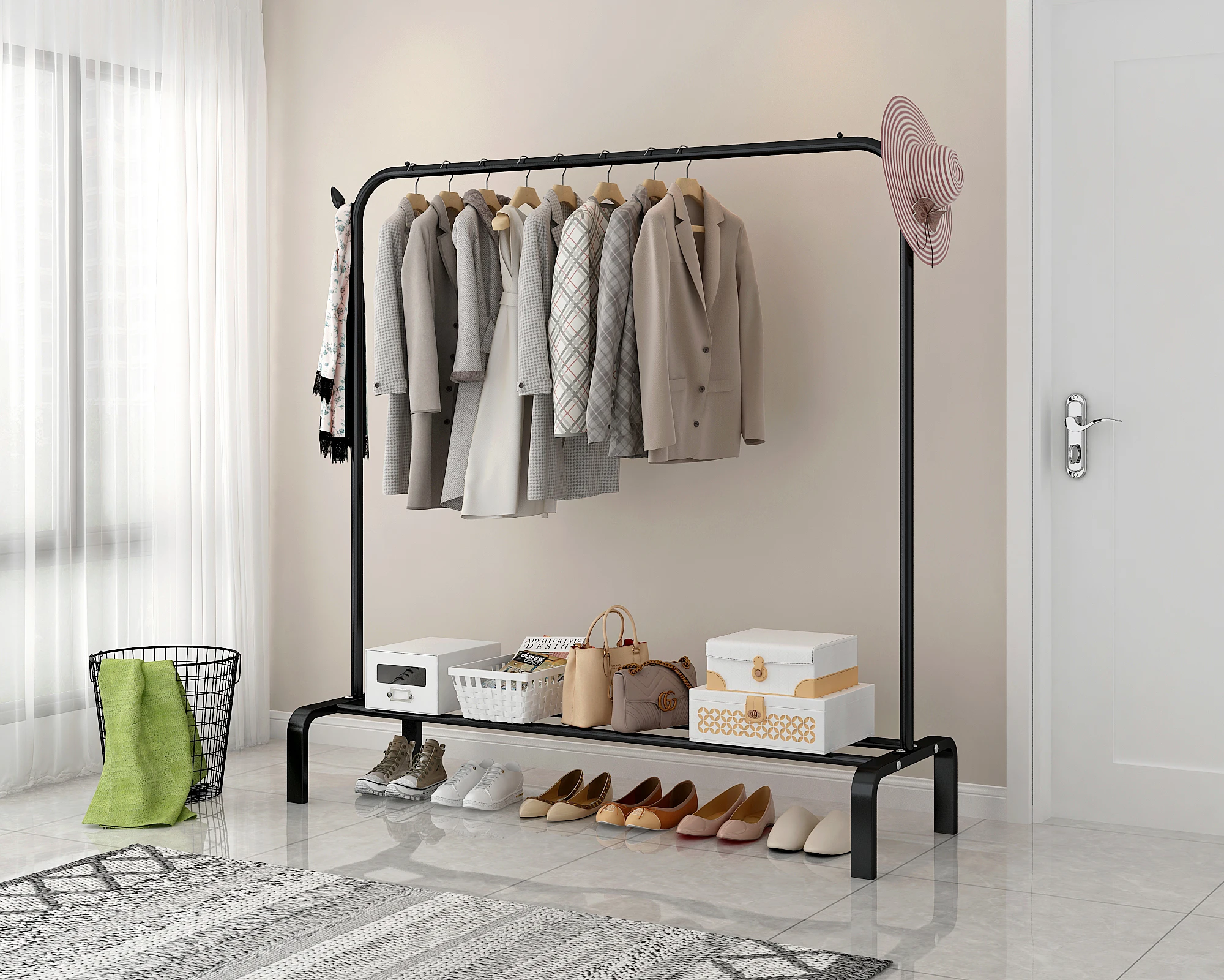 Best Selling Taiwan Brand Metal Garment Rack With Shoe Shelf Garment Display Rack Clothing Garment Rack