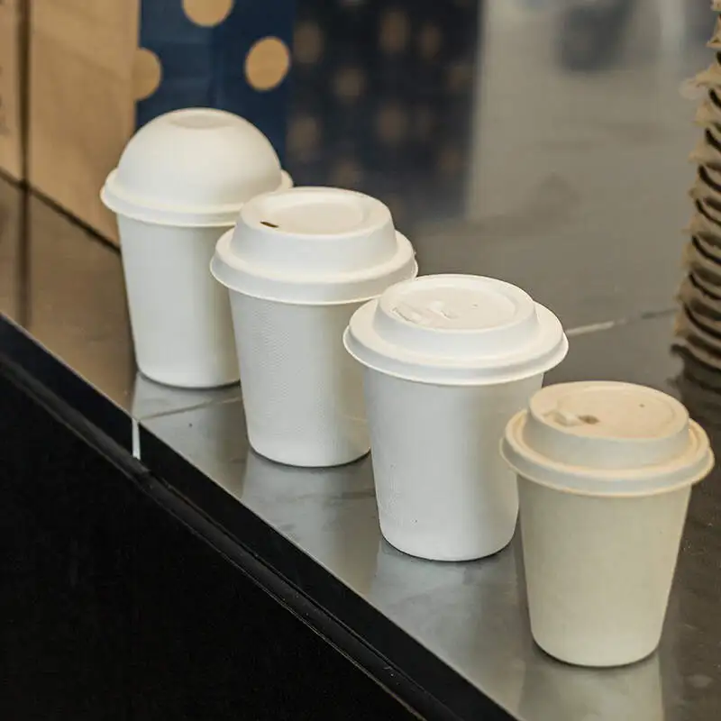 Eco Friendly 100% Biodegradable Compostable Bagasse Coffee Cup With Lid Sugarcane Bagasse Lid