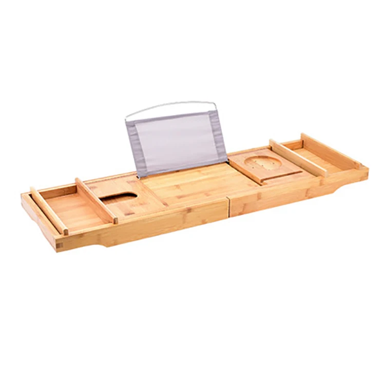Ready To Ship Premium Black Bamboo Bath Tub Bed Caddy Rack Tray Wholesale Custom