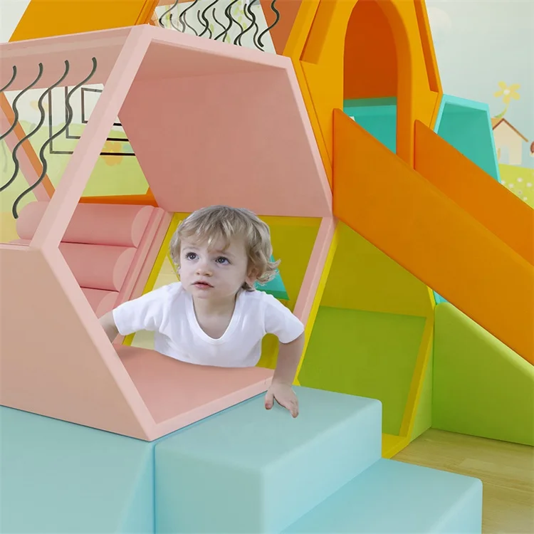 China best quality low price indoor play area hexagon shape soft play set colored sensory kids toys children soft play slide