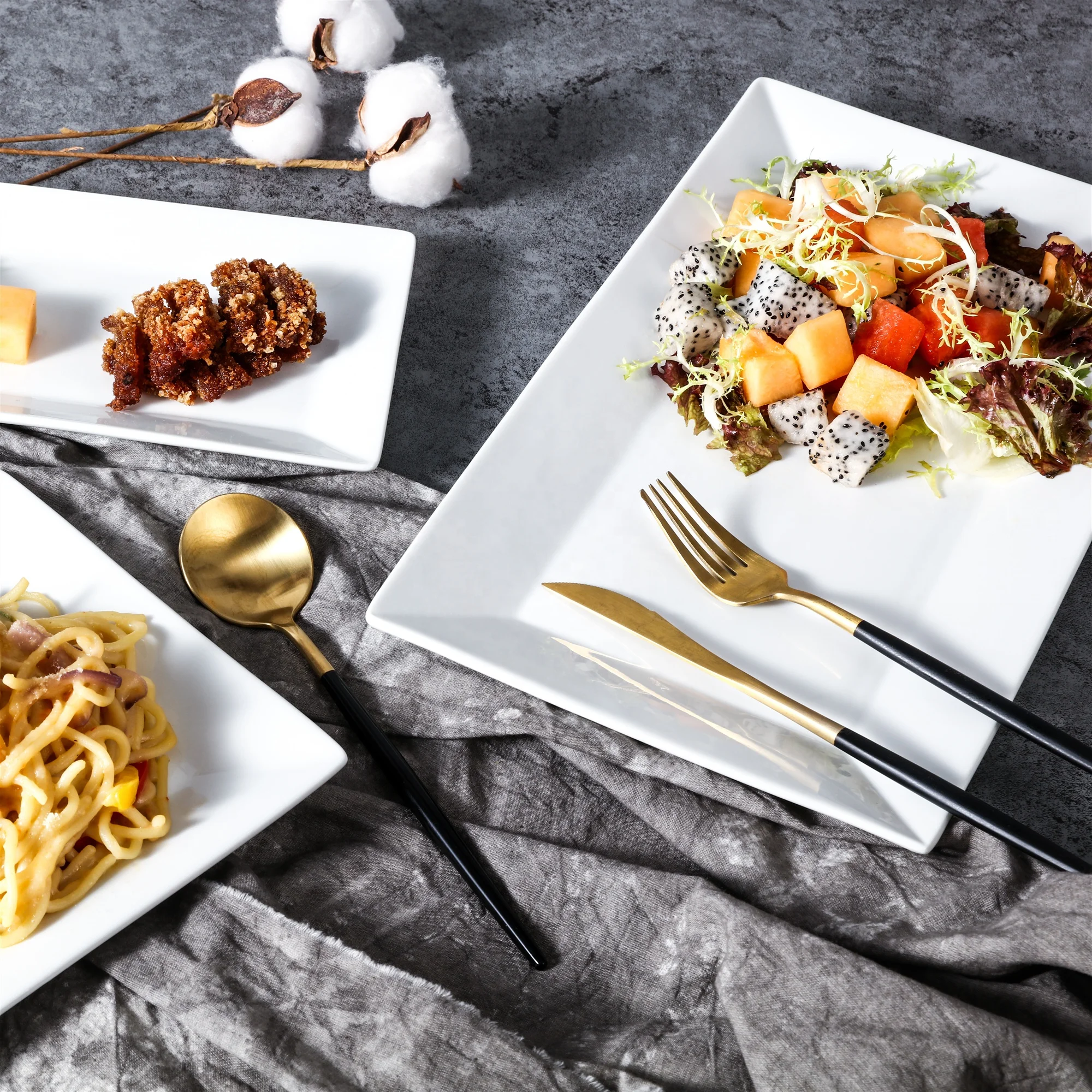 Белая Квадратная тарелка для использования в отеле и ресторане, лидер продаж, китайские продукты, тарелки, керамические тарелки для обеденного набора