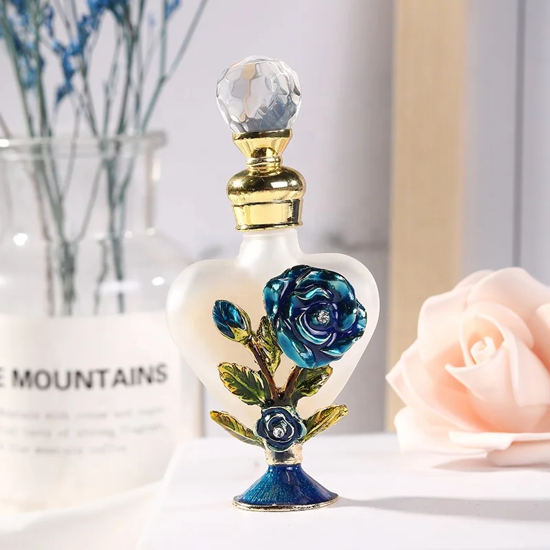 10ml Patented Metal Rose Perfume Bottle Copper Cap With Stainless Bar Heart Glass Essential 0il Refillable Bottle#59702/59702