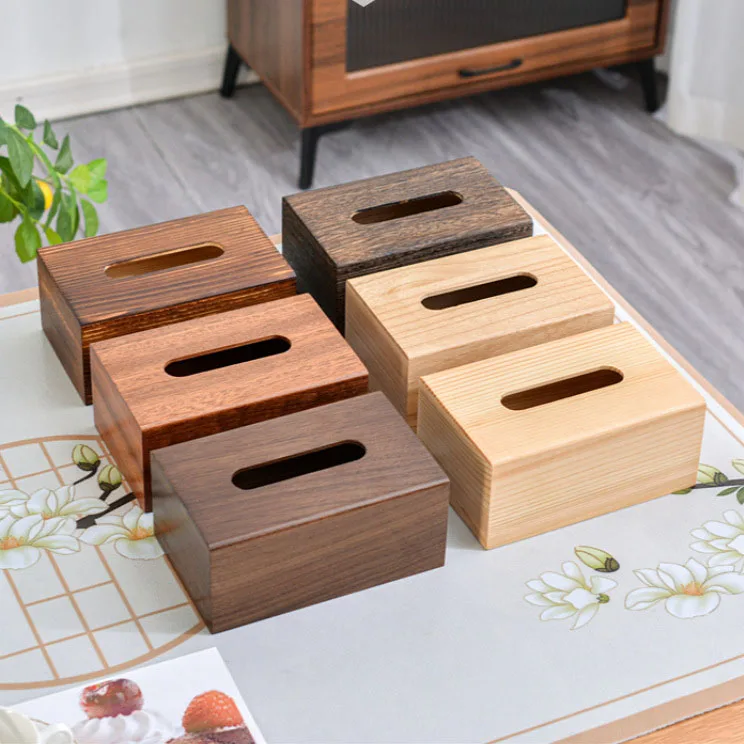 New Chinese Style Solid Wood Crafts Simple Black Walnut Wood Paper Towel Storage Slide lid Suction Tissue Wooden Bamboo Box