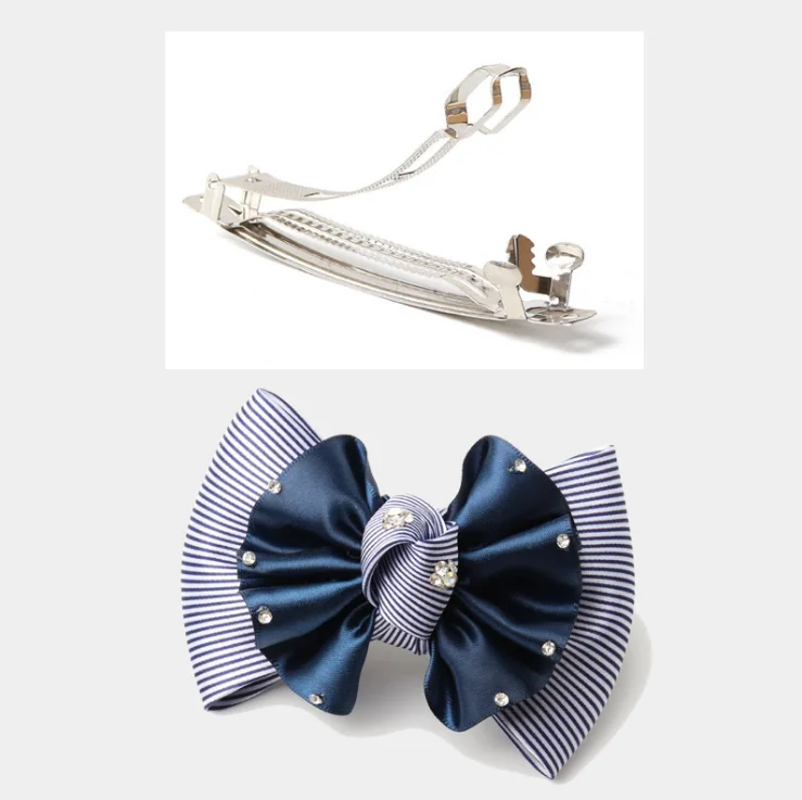 Professional Stain Flannel Bow Flower Hair Clip With Crystal Hair Bun Net For Stewardess Nurse Accessory Properly in the Office