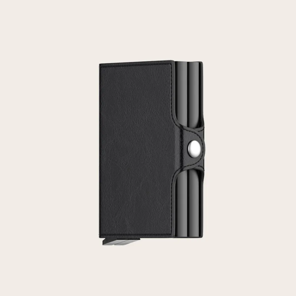 Aluminum Leather Smart Business ID Credit Card Holder With Money Clip Rfid Pop Up Metal Card Holder Wallet