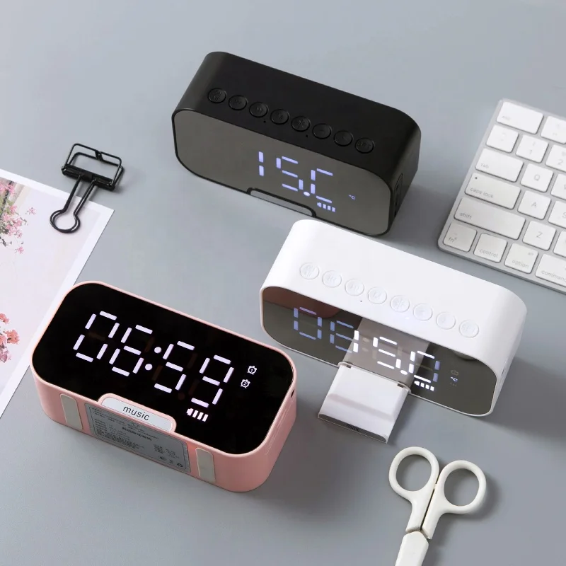 Portable BT Speaker Super Bass Wireless Stereo Speakers Support TF AUX Mirror Alarm Clock for Phone Computer  Gift Sound