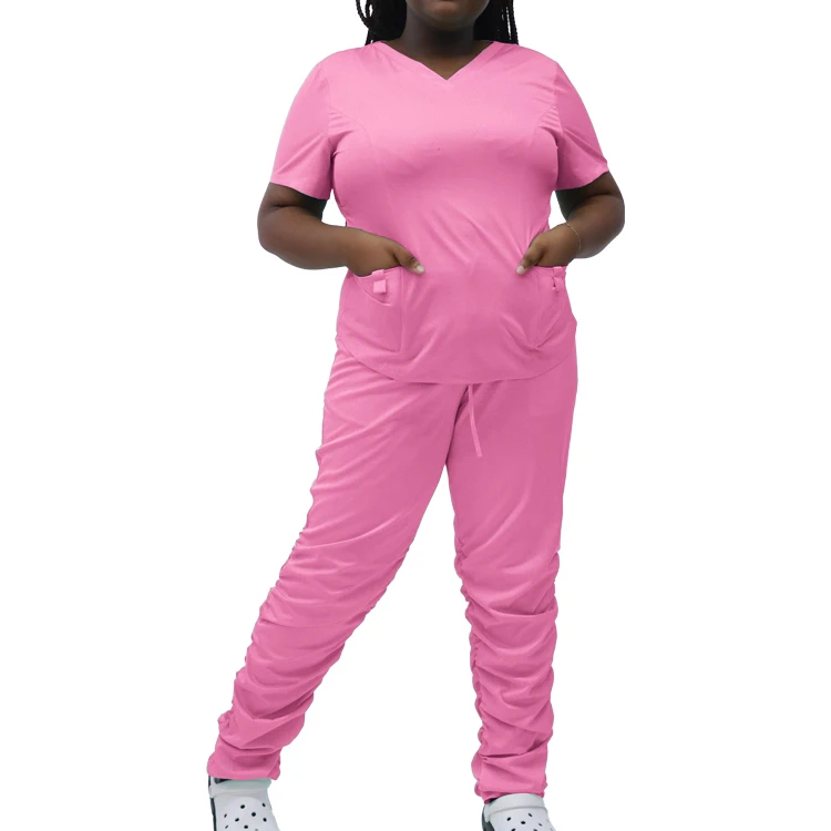 Wholesale Cheap scrubs uniforms sets plus size stacked black scrubs scrub suit nurse