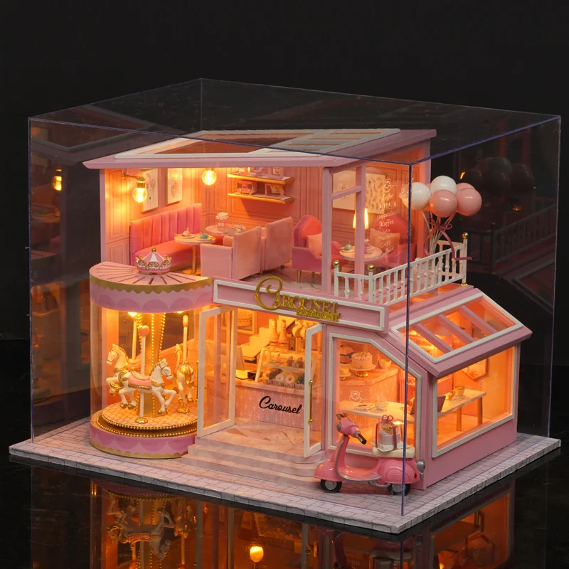  DIY Doll house Wooden doll Houses Miniature House Furniture Kit Casa Music Led Toys for Children Birthday