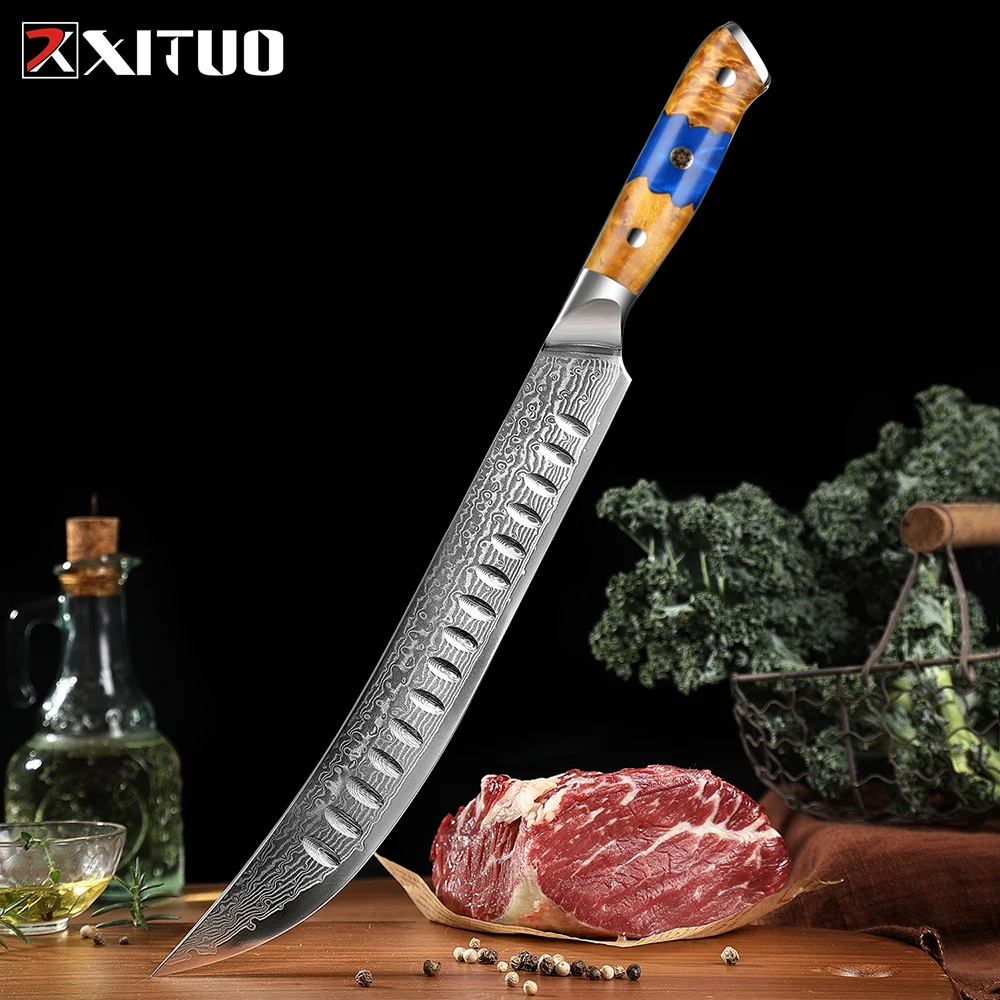 XITUO 10 Inch Slicing Knife Sharp Damascus High Carbon Stainless Steel Long Non-stick Ham Cutter Kitchen Chef Special Tools Hot