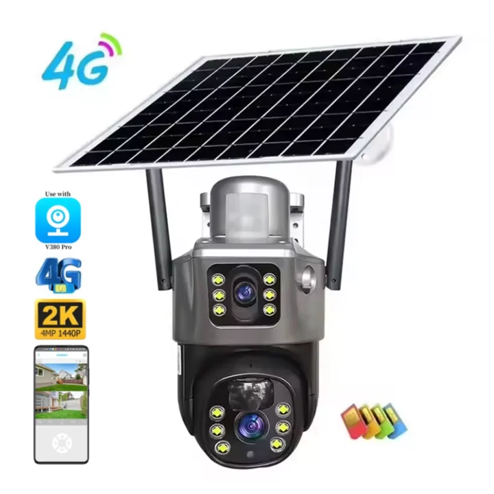 V380 Pro Solar Dual Lens Camera Waterproof Ip66 1080p Solar Battery Powered Camera Solar Power Cctv 4g Ip Ptz Camera