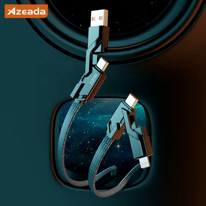 USB C Charging Cable 4 In 1 1.5m/ Uv Braided With USB C/lightning Ports For Apple And Android Fast Charging Cable