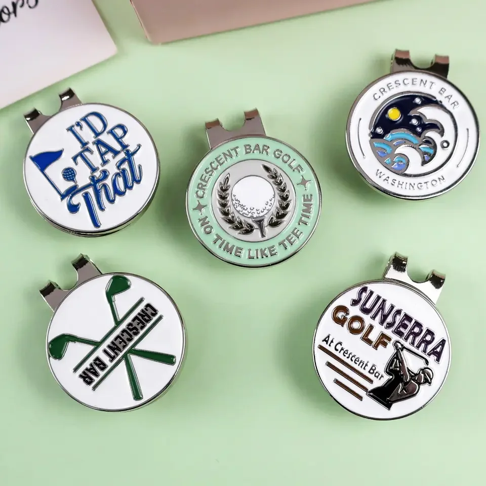 High Quality Free Design Custom Logo Metal Golf Coin Ball Marker Magnetic Golf Hat Clip Custom Golf Ball Marker